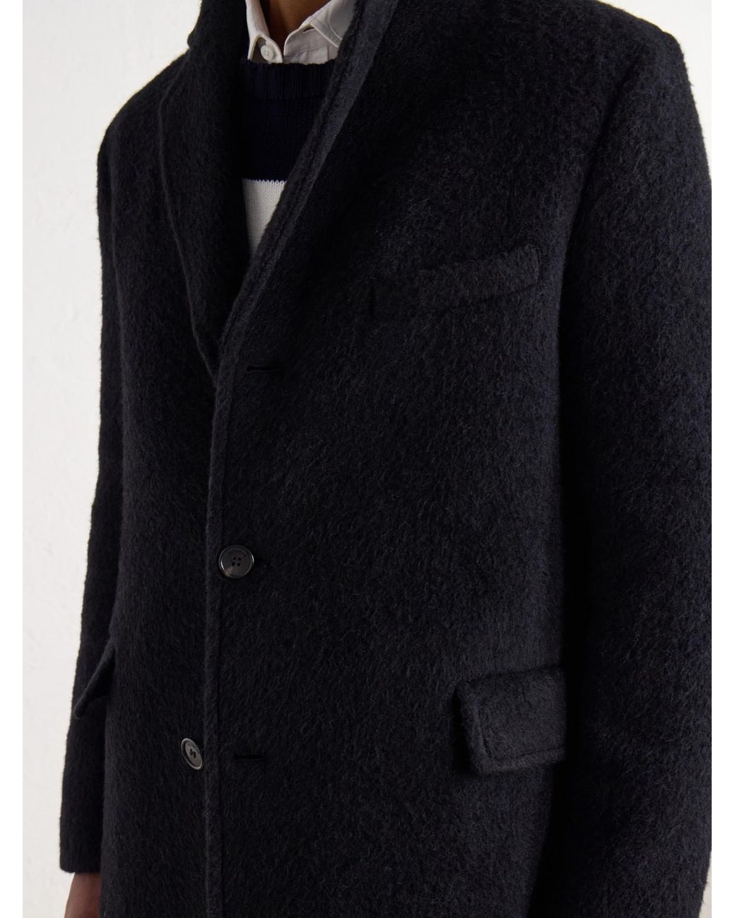 Slowear Black Montedoro Alpaca-Blend Bouclé Coat for men