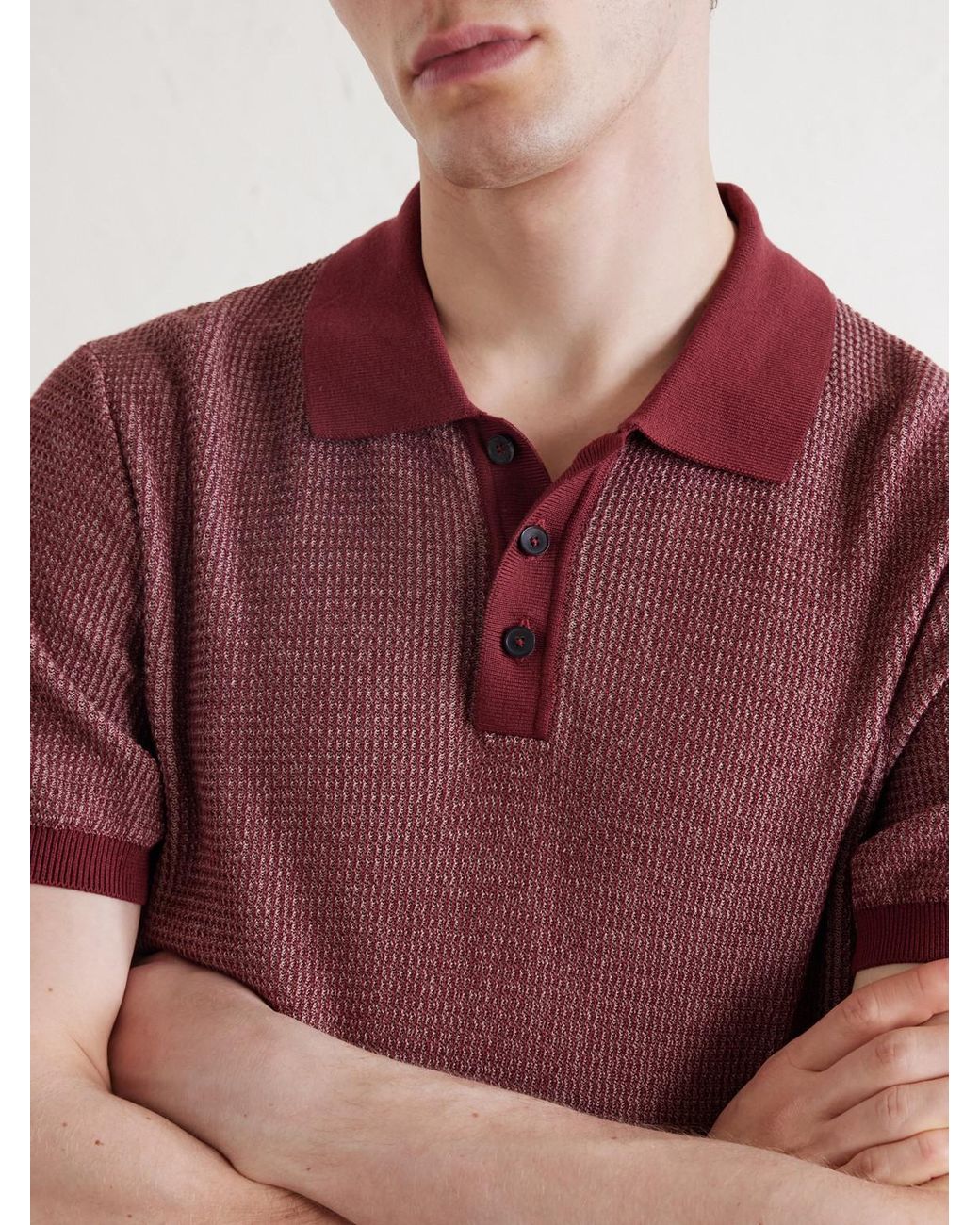 Mr P. Red Honeycomb-Knit Silk And Cotton-Blend Polo Shirt for men