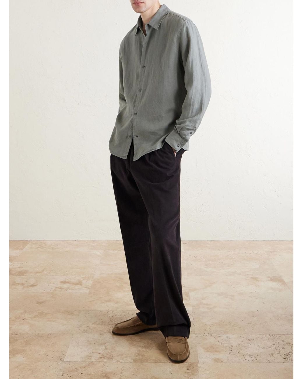 Mr P. Gray Garment-Dyed Linen Shirt for men