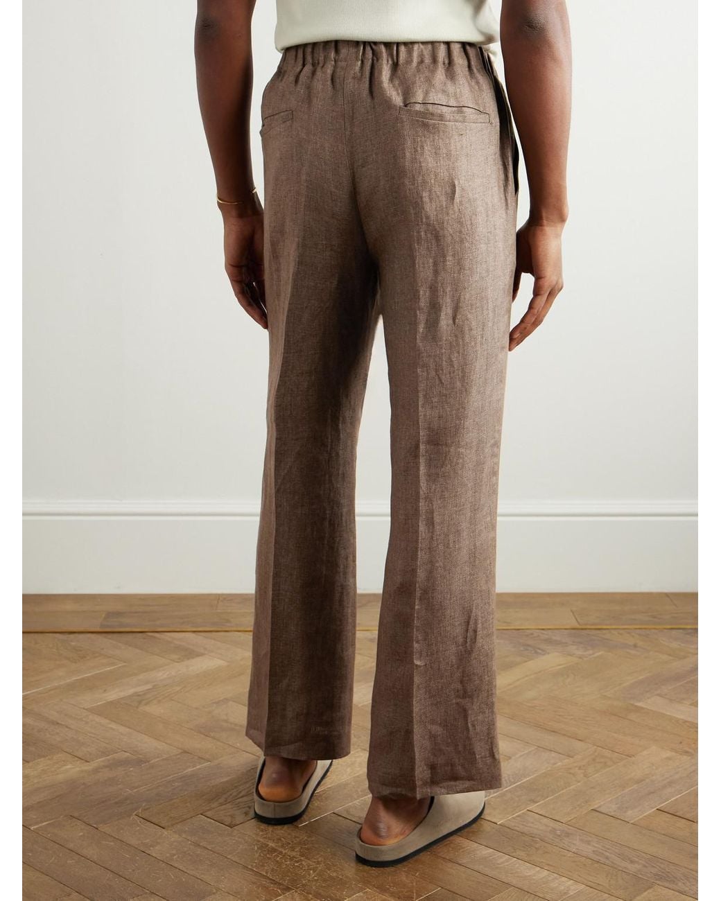 Piacenza 1733 Brown Straight-Leg Linen Trousers for men