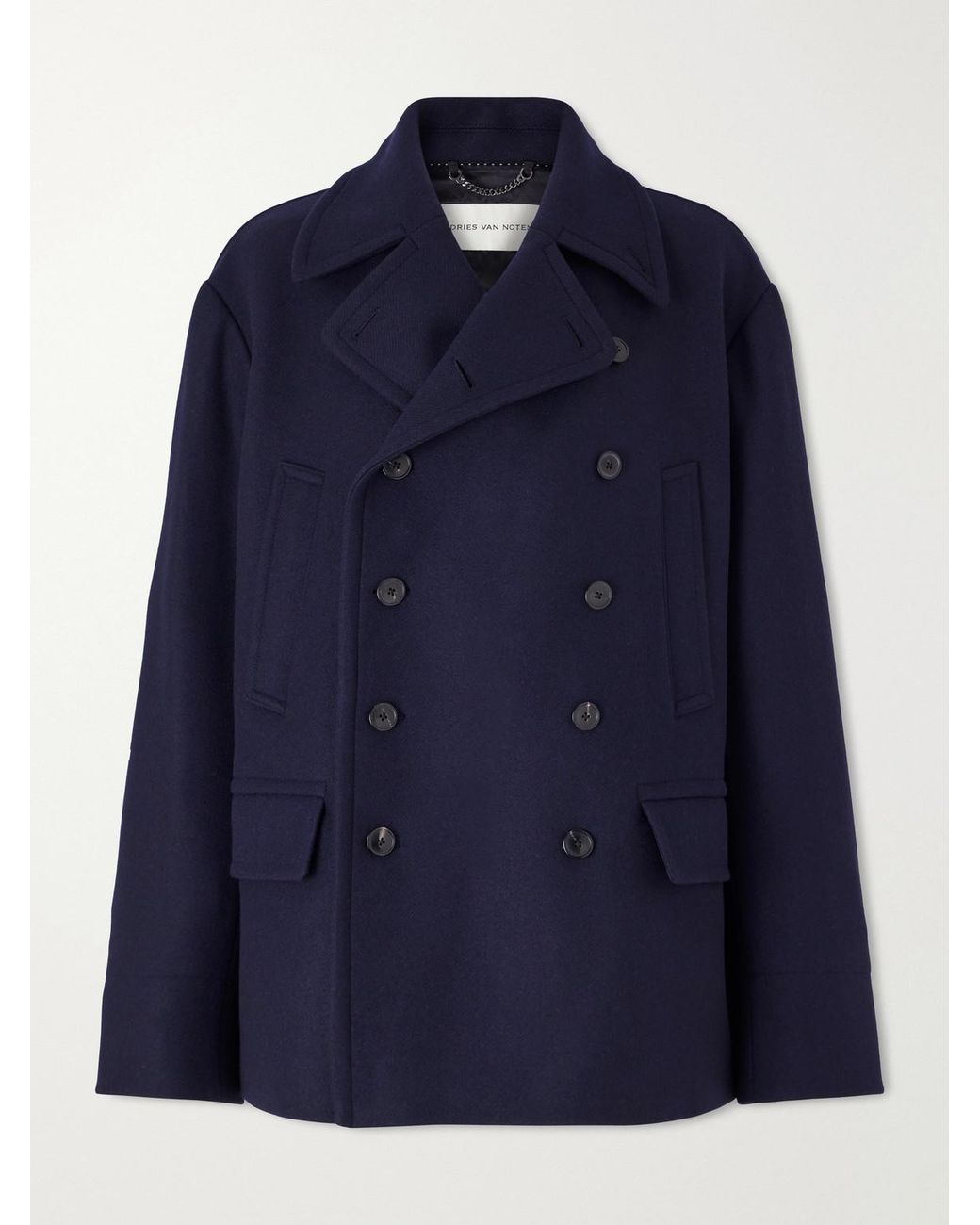 Dries Van Noten Blue Double-Breasted Wool-Blend Coat for men