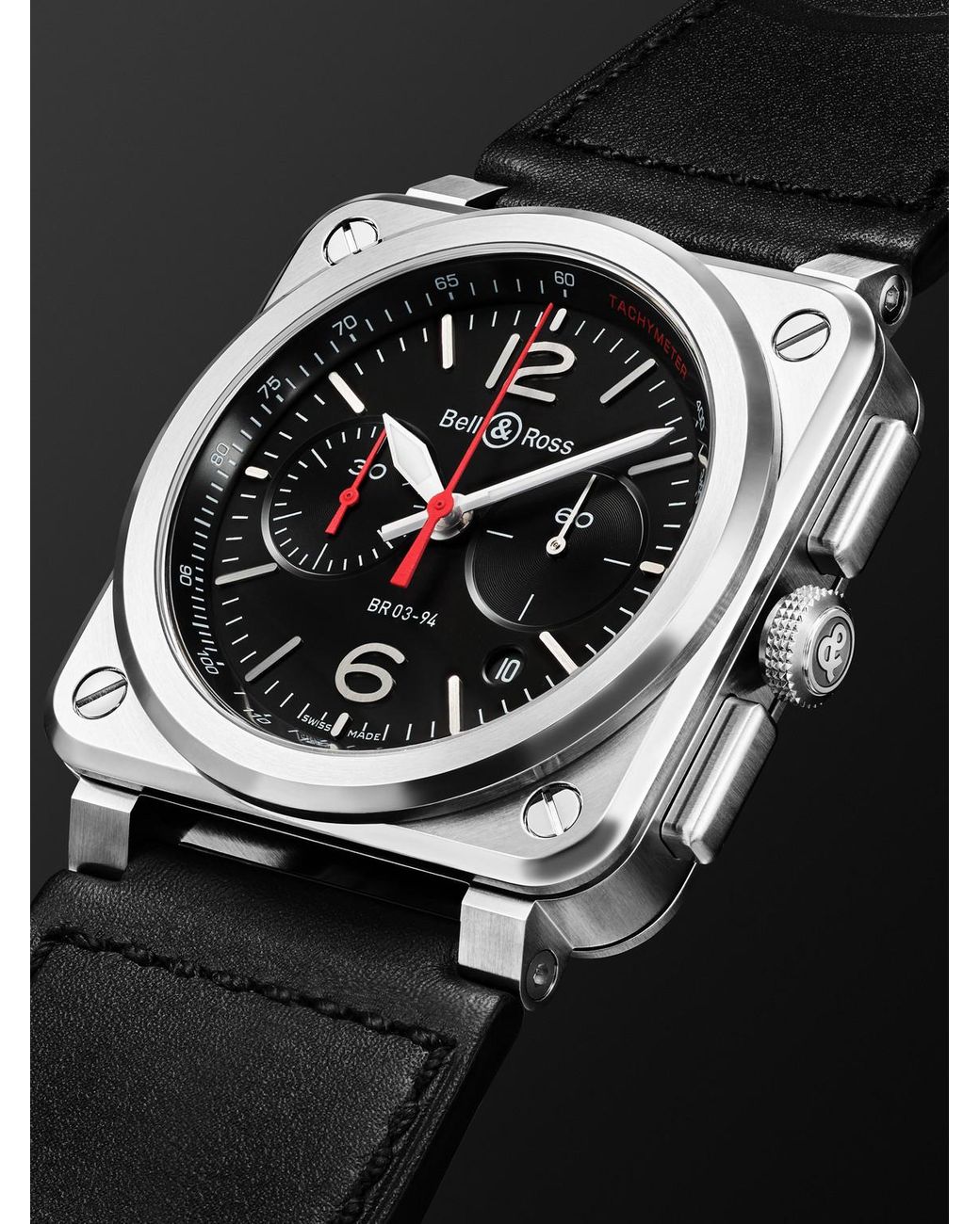 Bell & Ross Black Br 03 Automatic Chronograph Stainless Steel Watch, Ref. Br0394-Blc-St/Sca for men