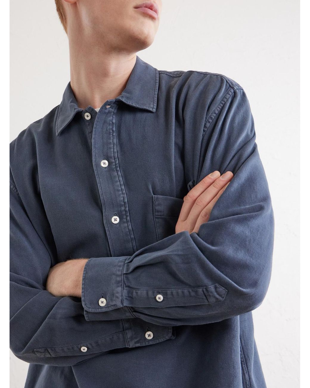 Officine Generale Blue Jordy Cotton-Twill Polo Shirt for men