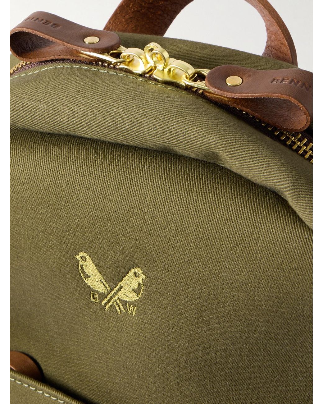 Bennett Winch Green Logo-Embroidered Leather-Trimmed Cotton-Canvas Backpack for men
