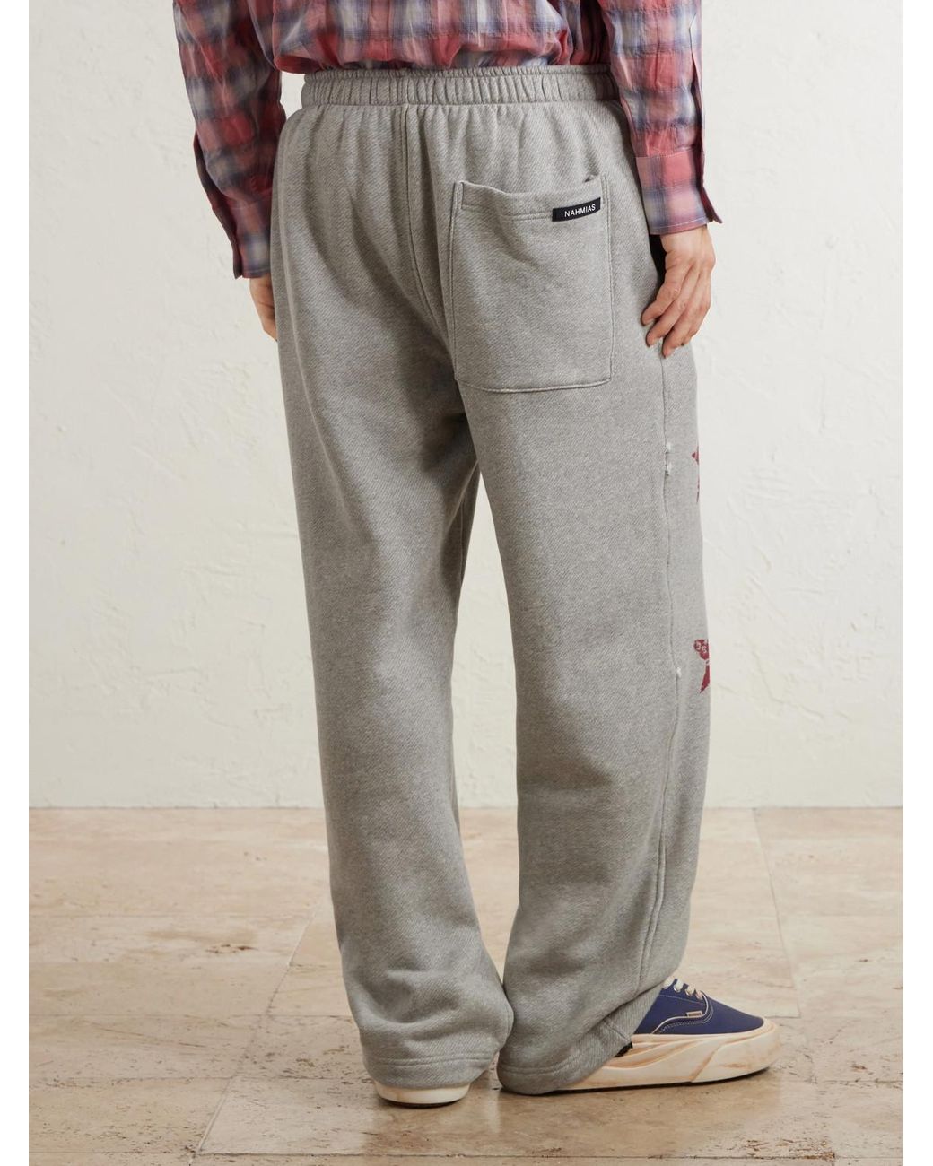 NAHMIAS Gray Youth Enrichment Wide-Leg Logo-Print Distressed Cotton Sweatpants for men