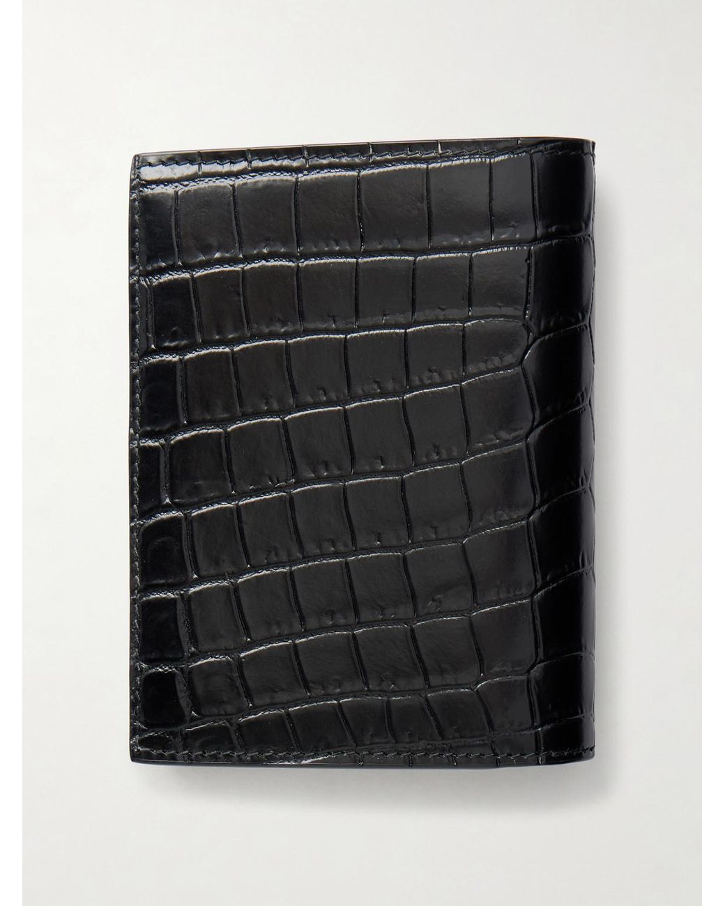 Saint Laurent Black Tiny Cassandre Logo-Appliquéd Croc-Effect Leather Bifold Wallet for men