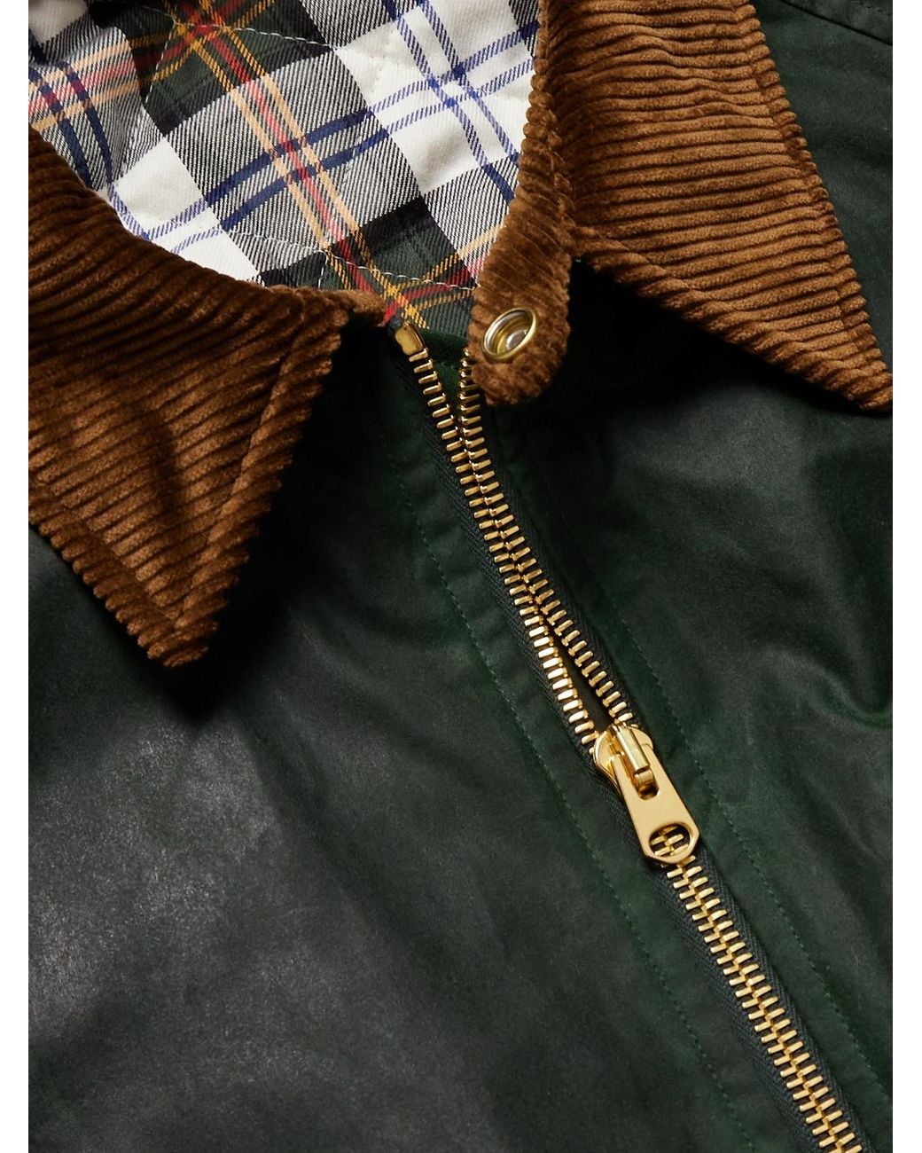 Drake's Green Corduroy-Trimmed Waxed-Cotton Jacket for men