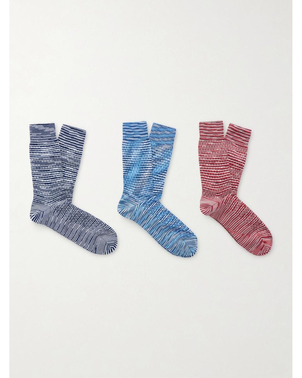 Missoni Blue Three-Pack Crochet-Knit Cotton-Blend Socks for men