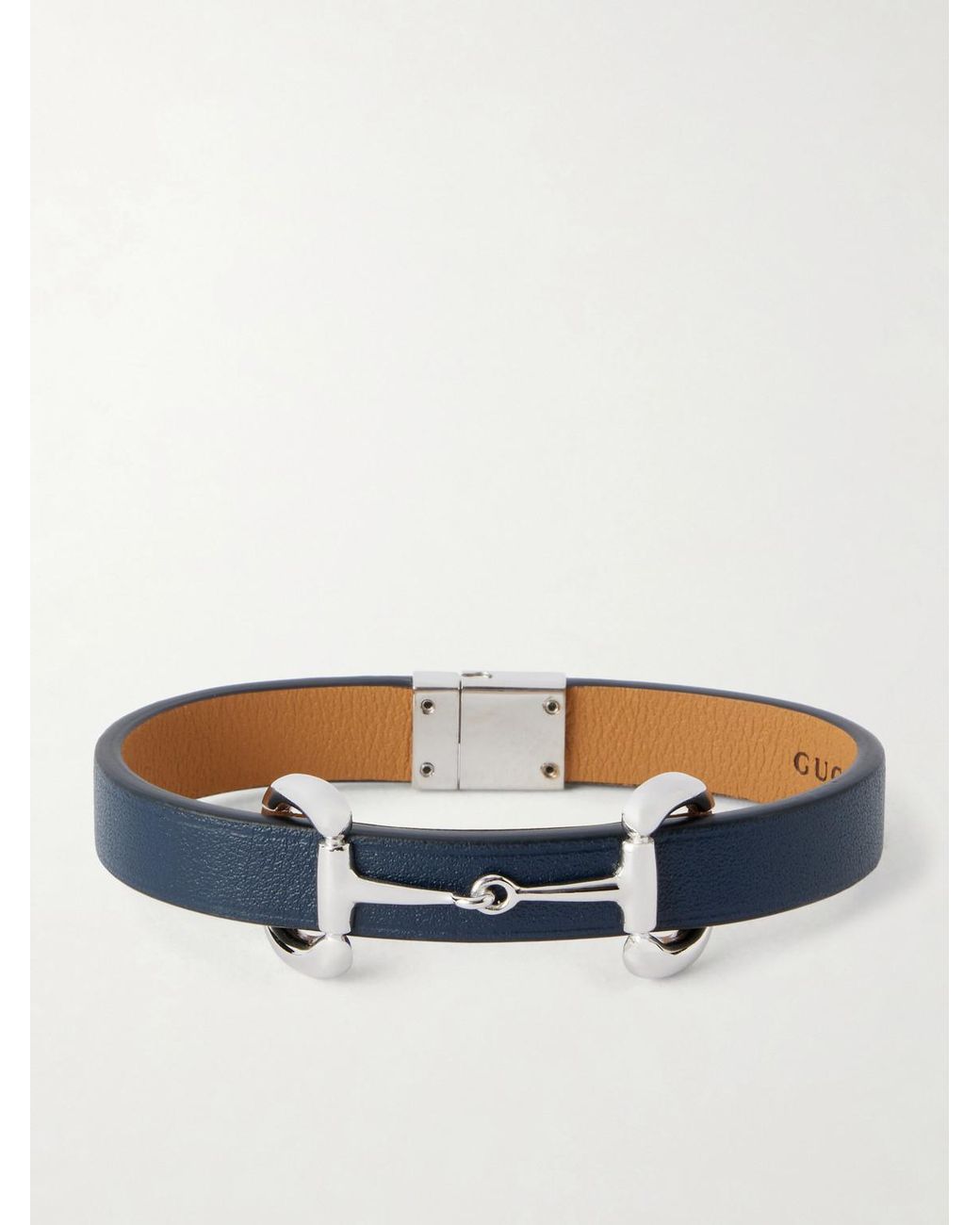 Gucci Blue Horsebit-Embellished-Tone And Leather Bracelet for men