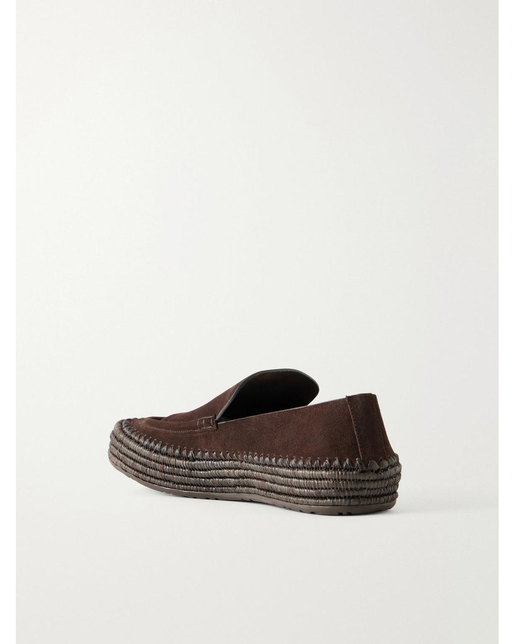 Loewe White Paula's Ibiza Rio Raffia-Trimmed Suede Loafers for men