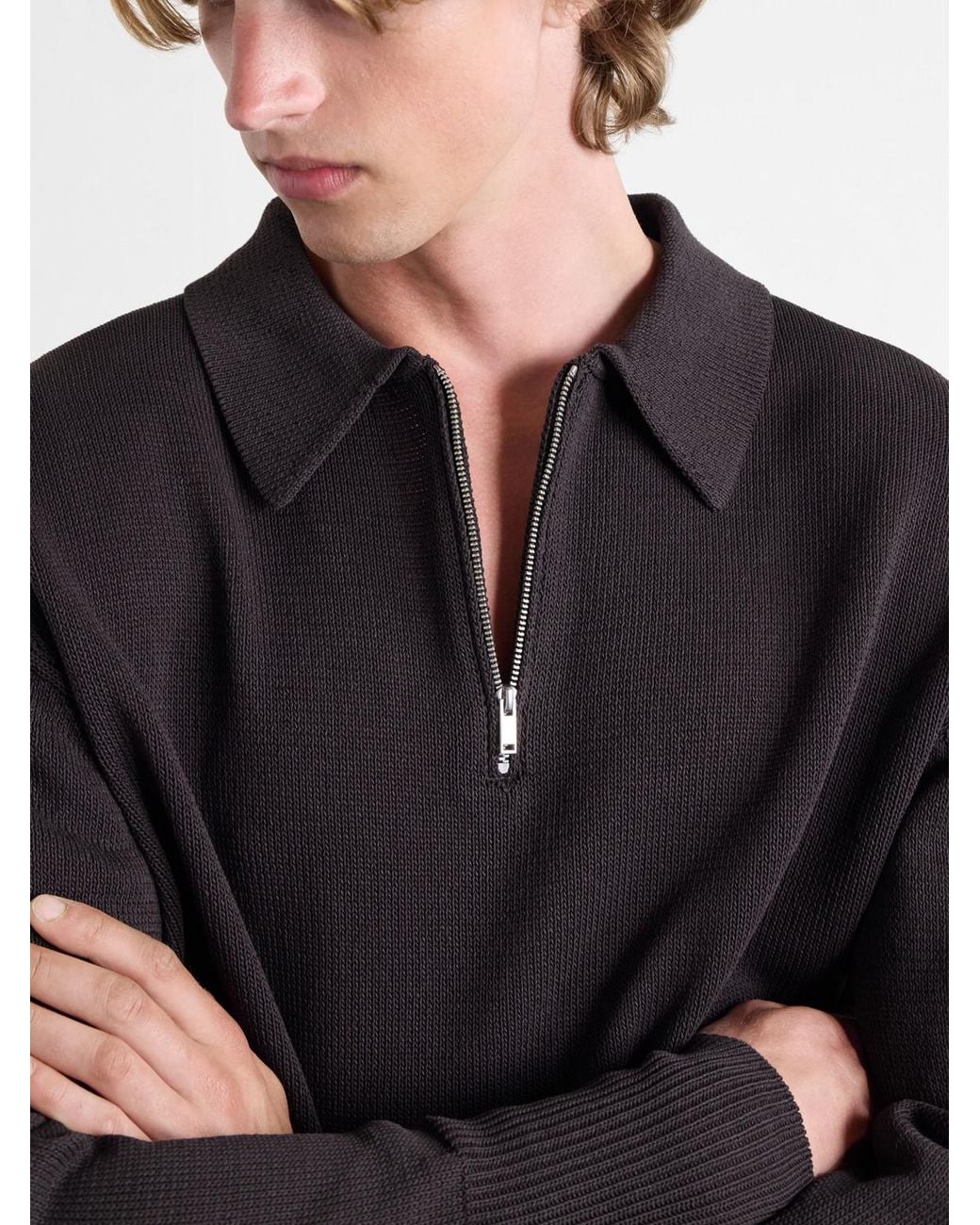 Studio Nicholson Blue Paper Half-Zip Polo Sweater for men