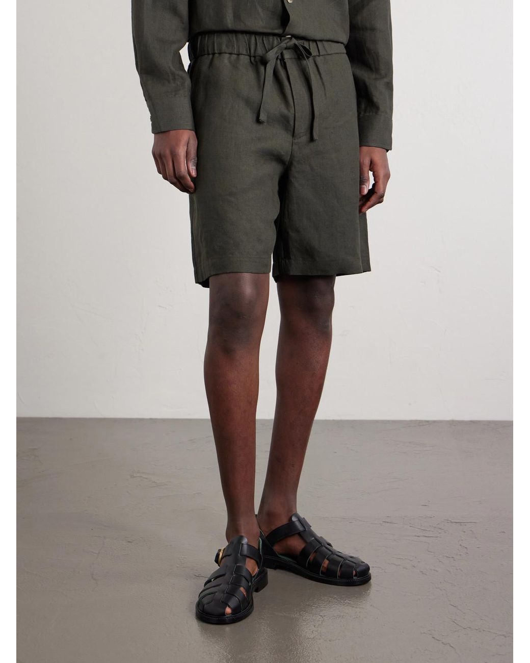 De Bonne Facture Green Traveler Straight-Leg Linen Shorts for men