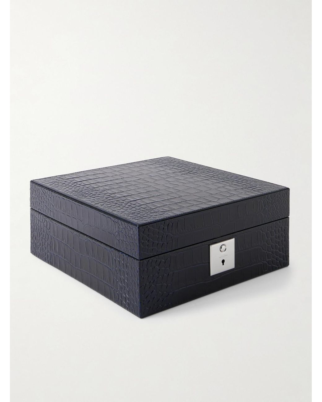 Smythson Gray Mara Croc-Effect Leather Six-Piece Watch Box for men
