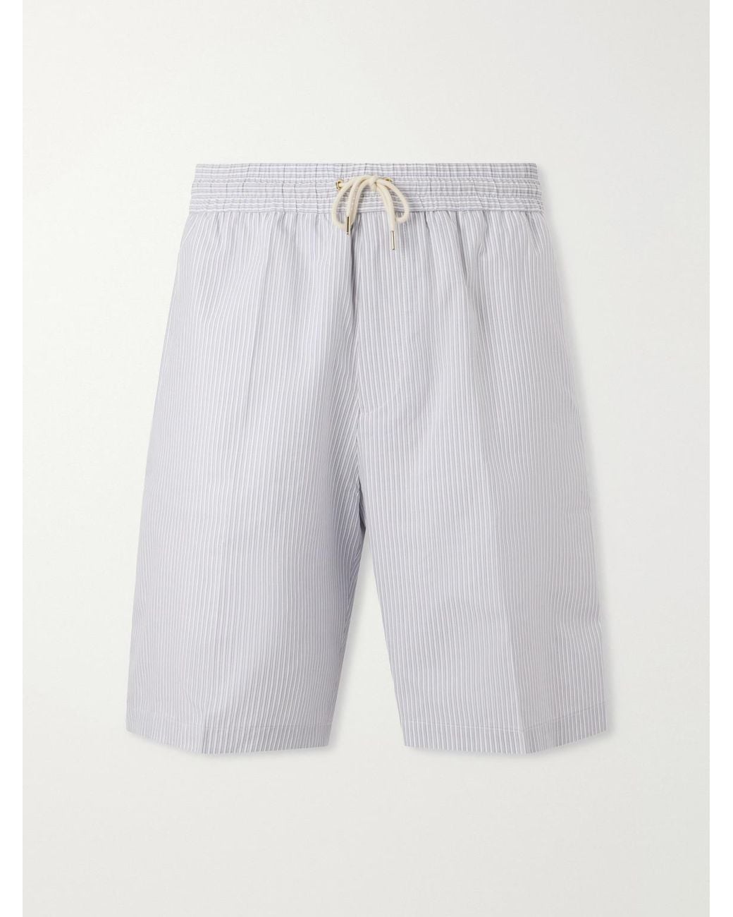 Paul Smith Gray Straight-Leg Striped Cotton Drawstring Shorts for men