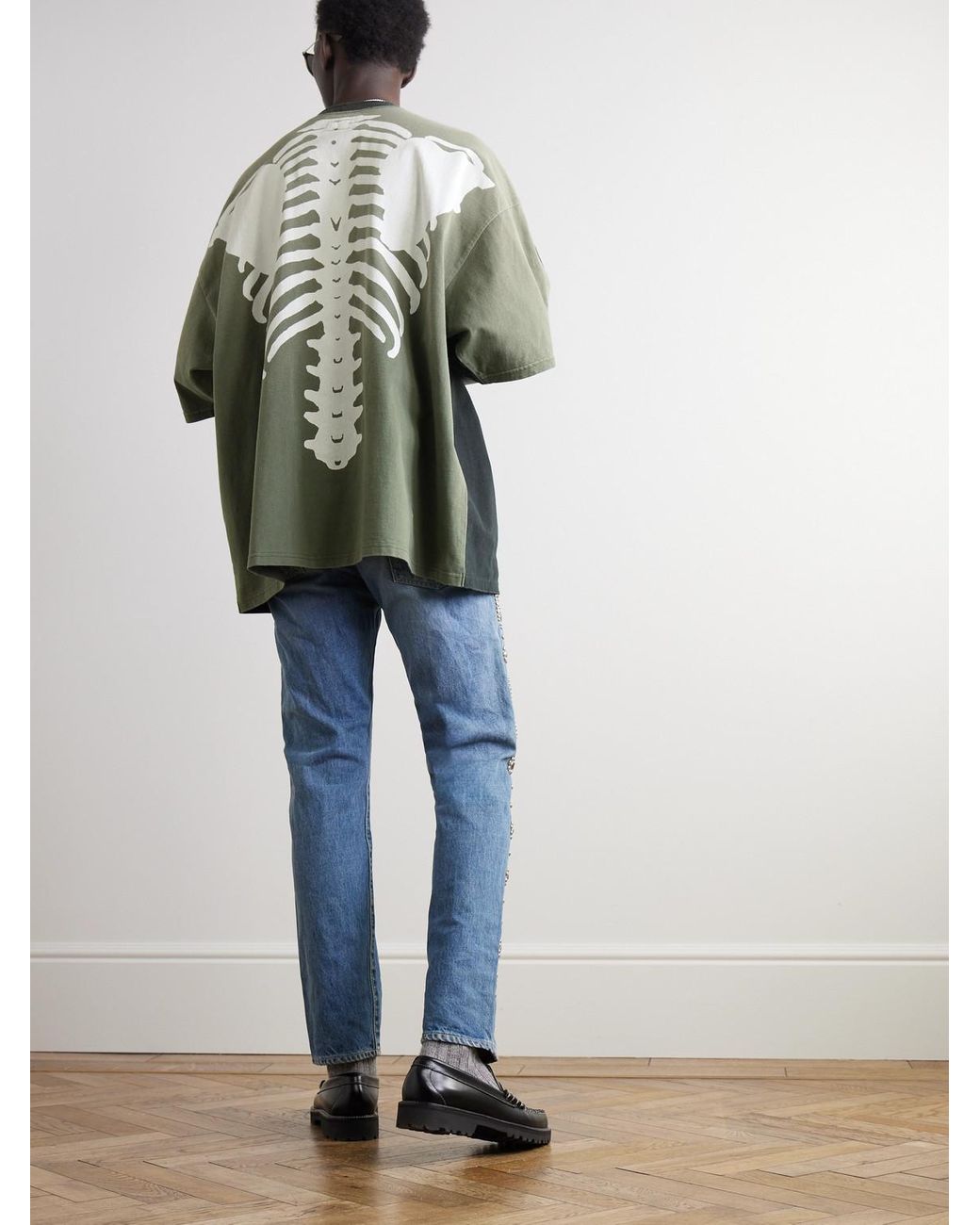 Kapital Black Distressed Printed Two-Tone Cotton-Jersey T-Shirt for men