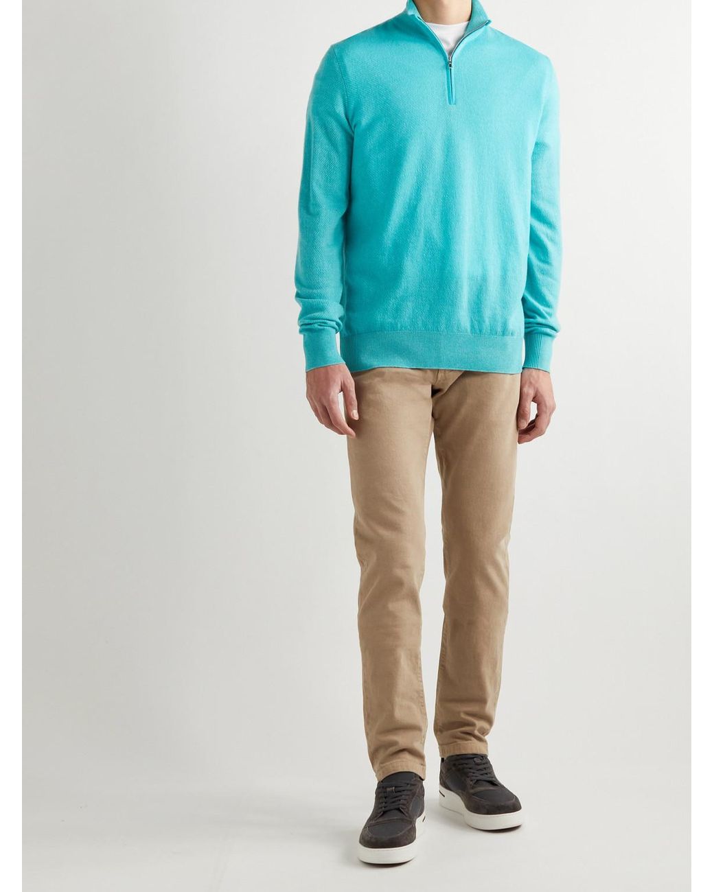 Loro Piana Blue Roadster Striped Cashmere Half-Zip Sweater for men