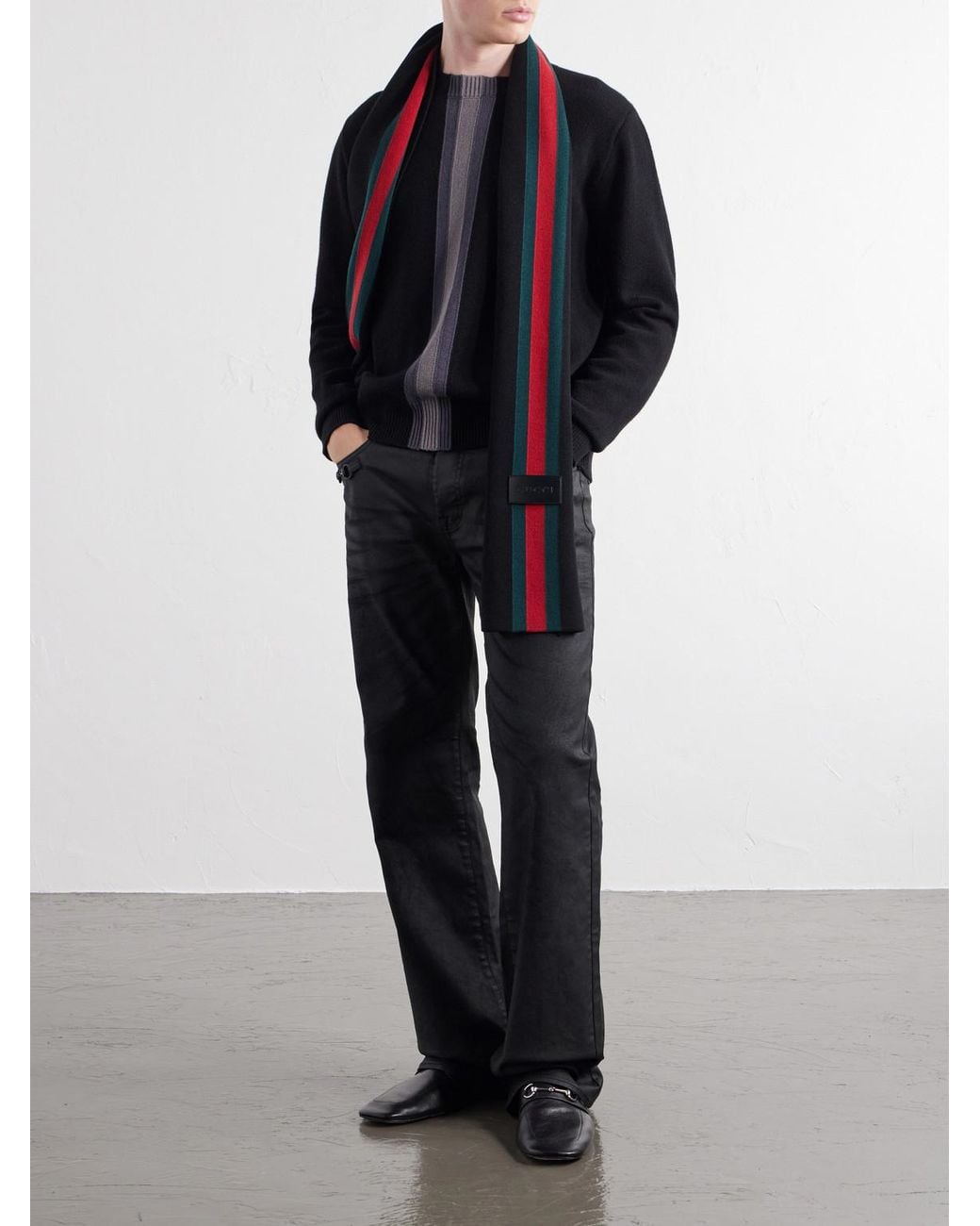 Gucci Black Web-Intarsia Wool Scarf for men