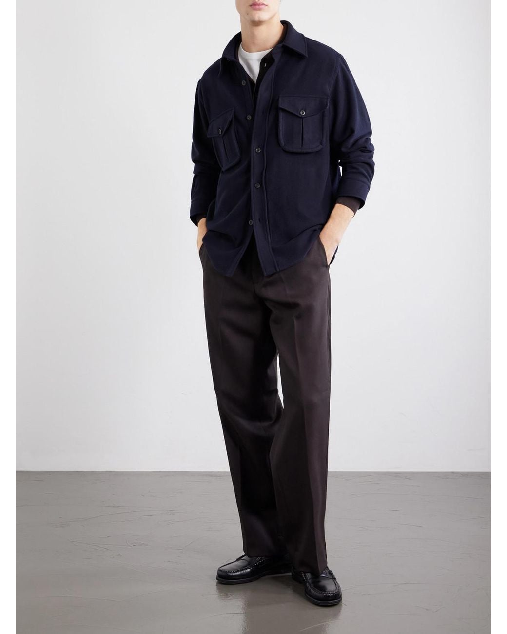 Caruso Blue Brushed Wool Overshirt for men
