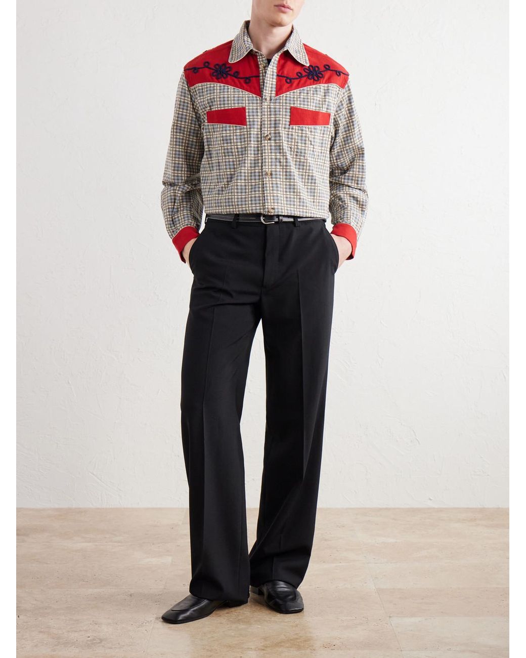 Bode Gray River City Western Checked Cotton Shirt for men
