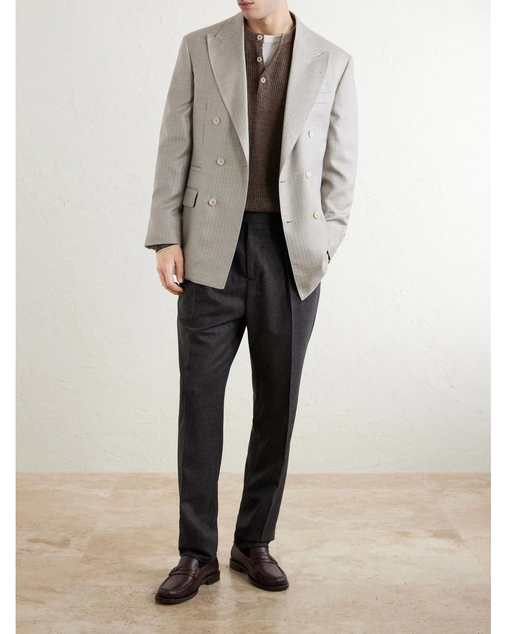 Brunello Cucinelli Blue Straight-Leg Pleated Wool Trousers for men