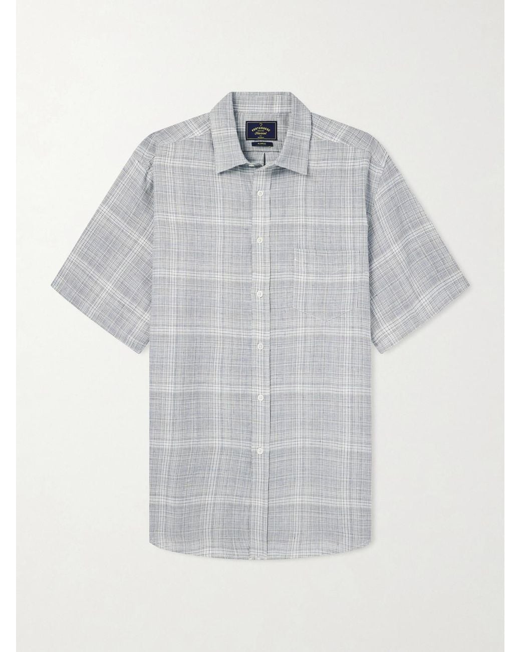 Portuguese Flannel Gray Gem Checked Linen Shirt for men