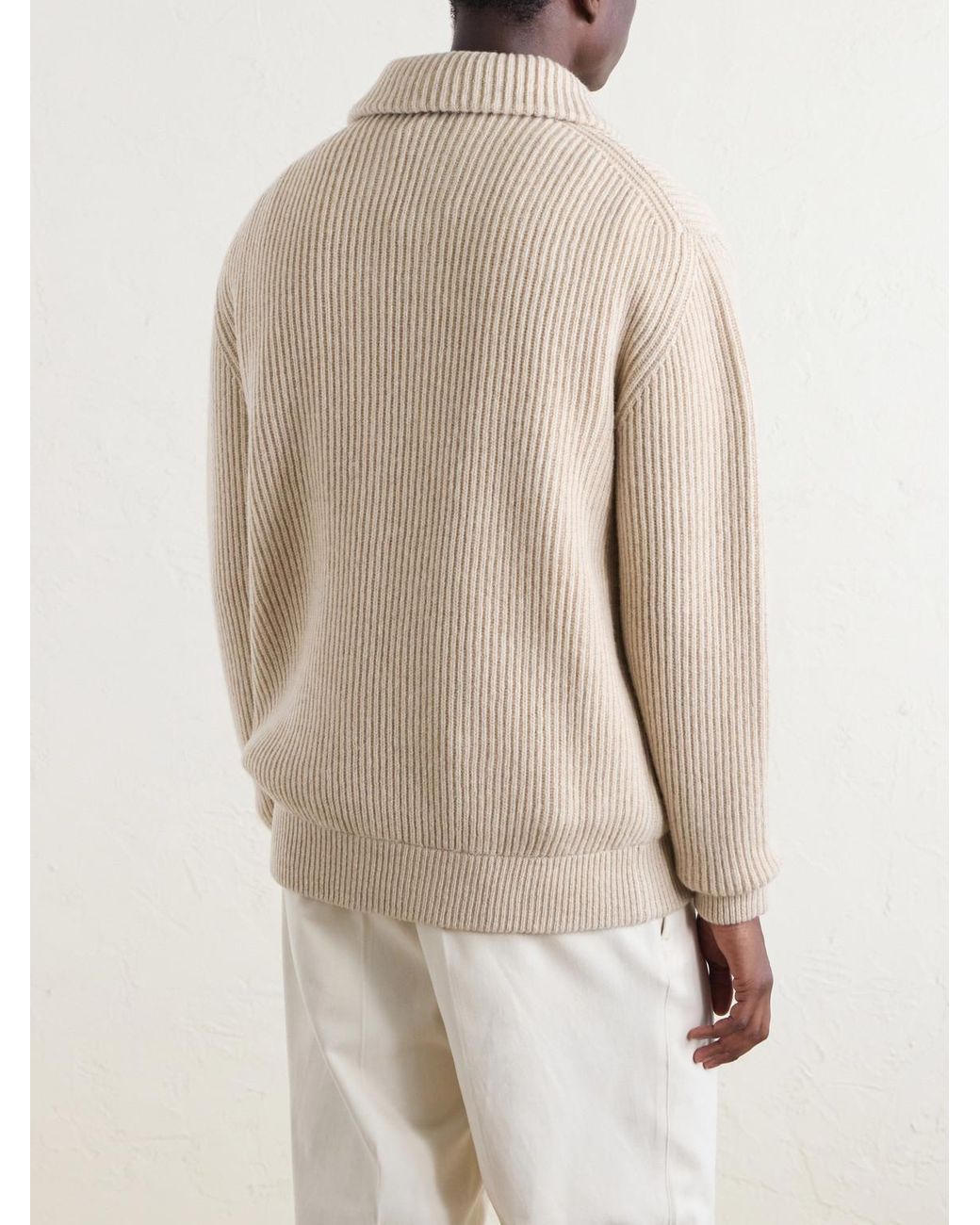 Altea Natural Ribbed Virgin Wool Cardigan for men