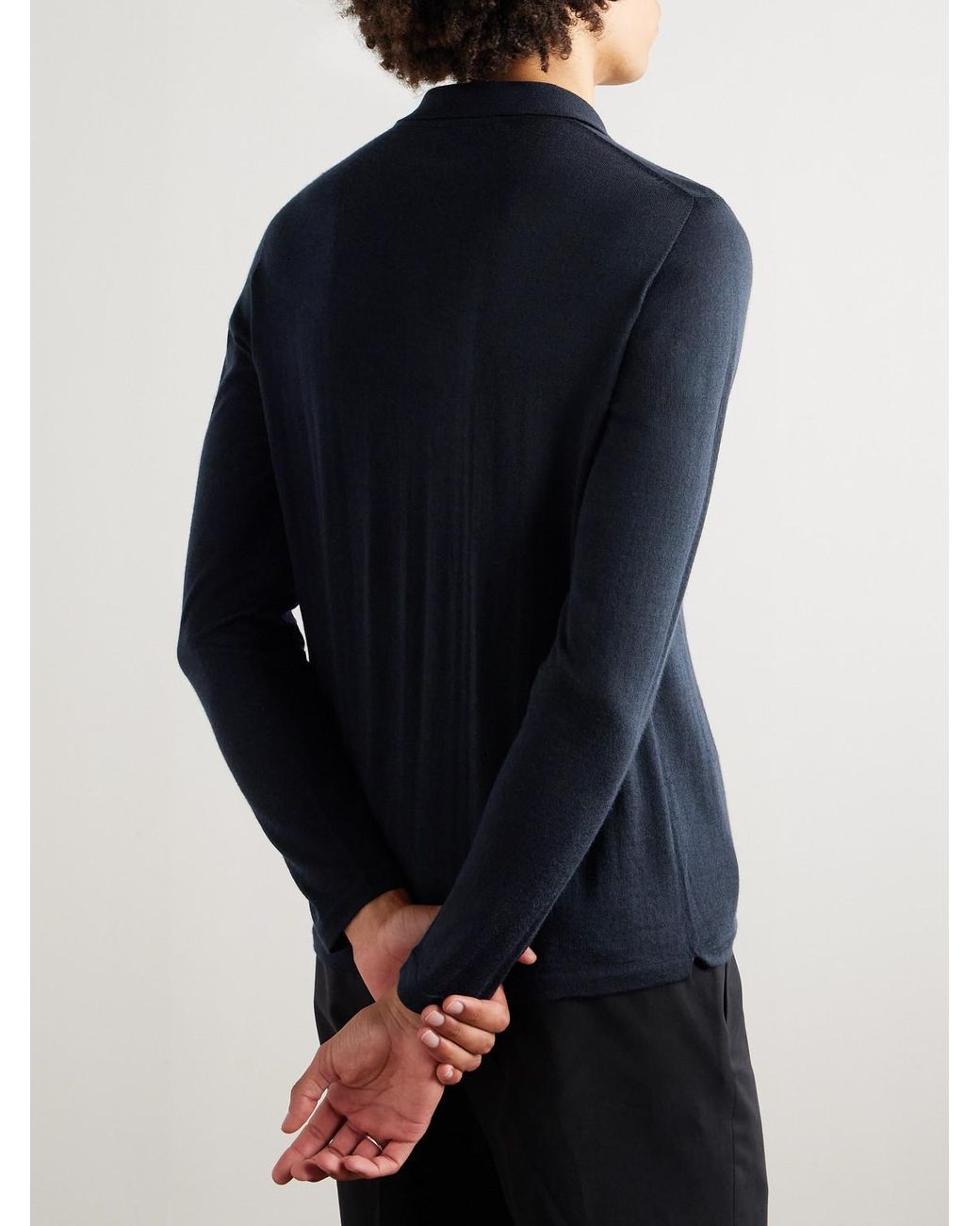 Saman Amel Blue Slim-Fit Wool Polo Shirt for men