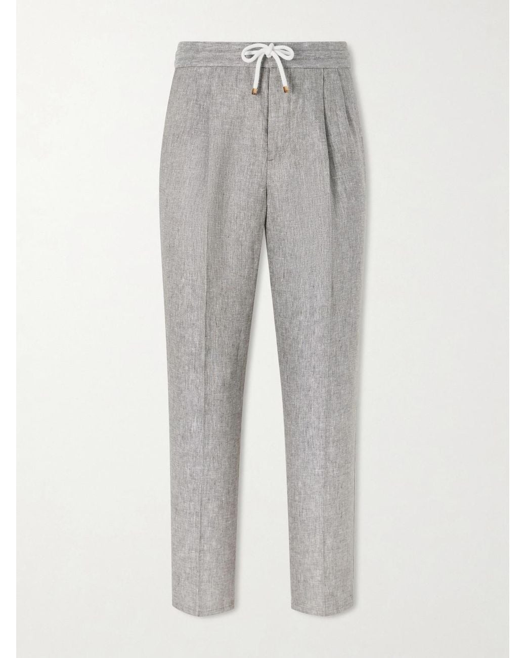 Brunello Cucinelli Gray Straight-Leg Pleated Hemp And Linen-Blend Twill Trousers for men