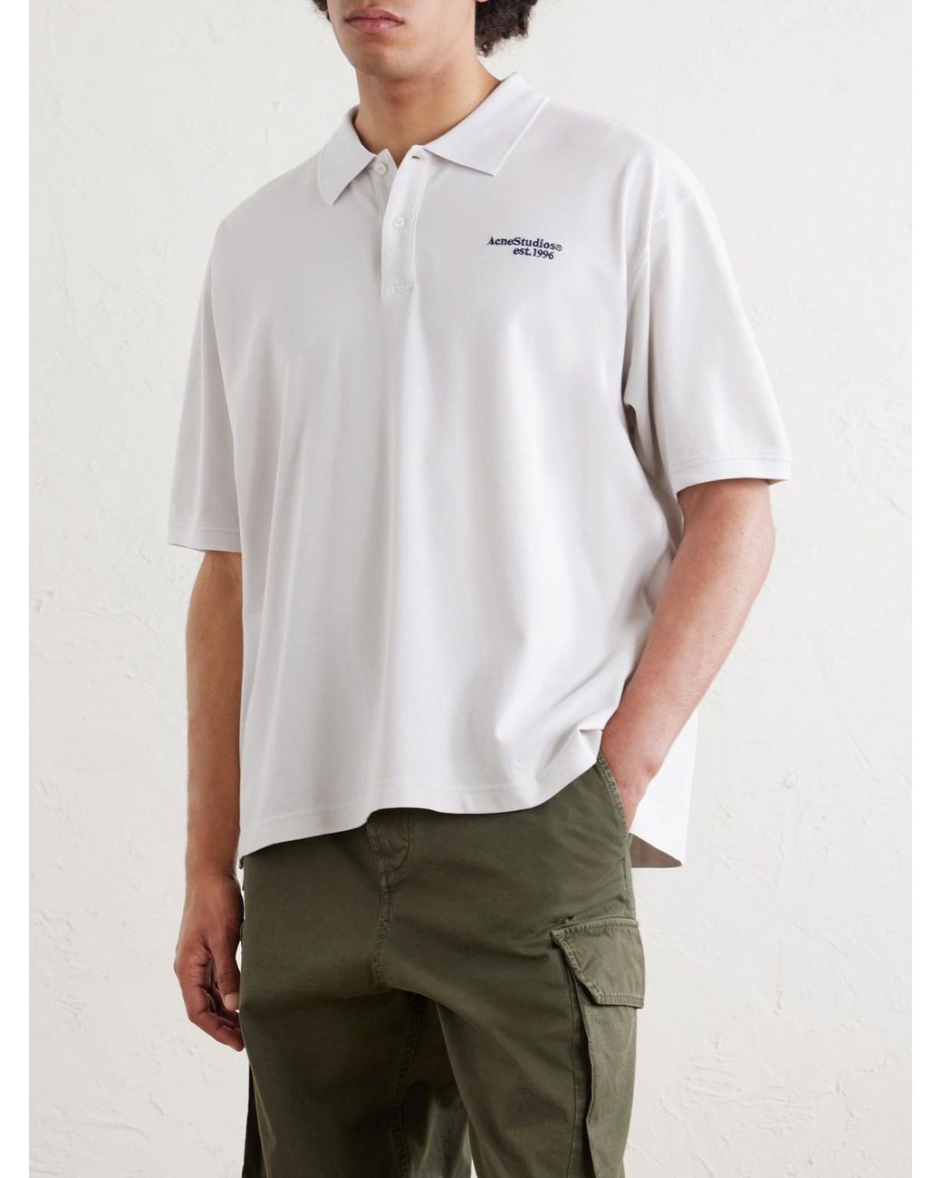 Acne White Logo-Embroidered Cotton-Piqué Polo Shirt for men