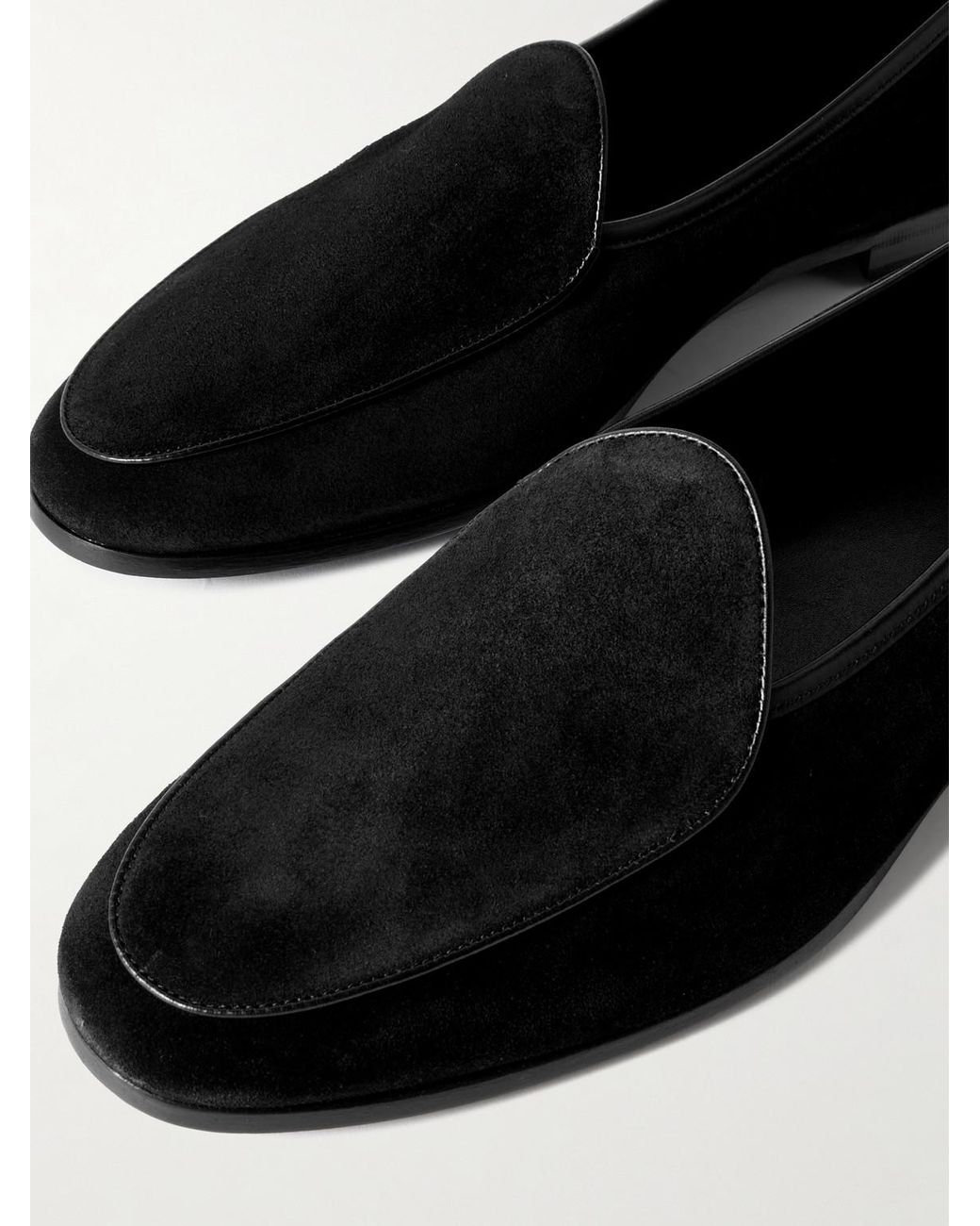 Morjas Black The Belgian Leather-trimmed Suede Loafers for men