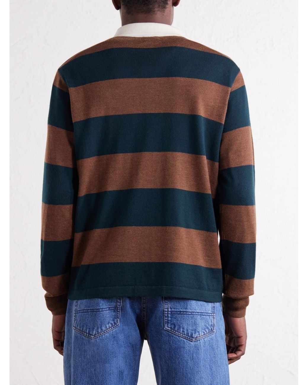 Drake's Blue Striped Merino Wool-Jersey Polo Shirt for men