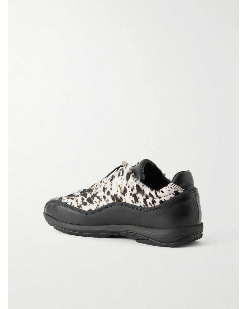 Diemme Black Licata Leather-Trimmed Calf-Hair Sneakers for men