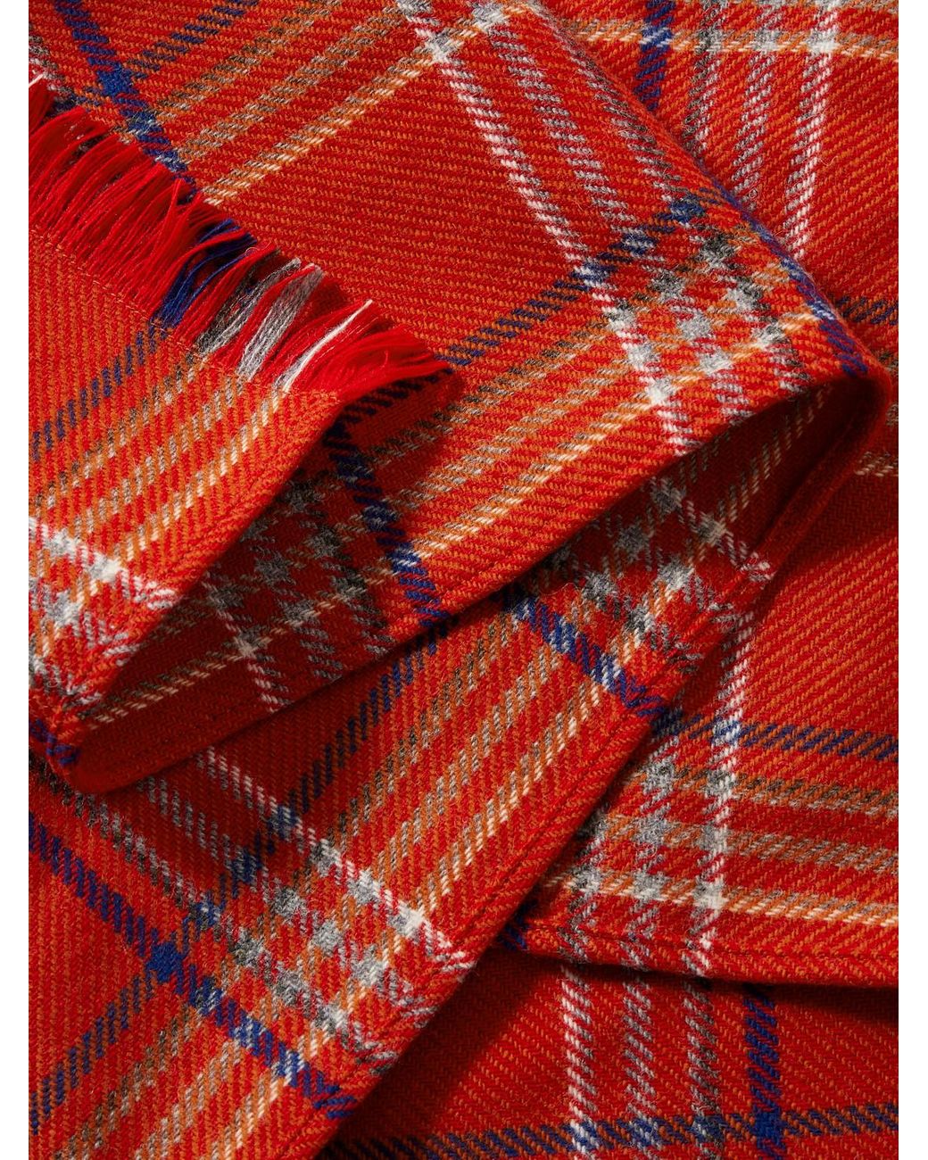 Gable Checked Fringed Wool Scarf di Bode in Red da Uomo