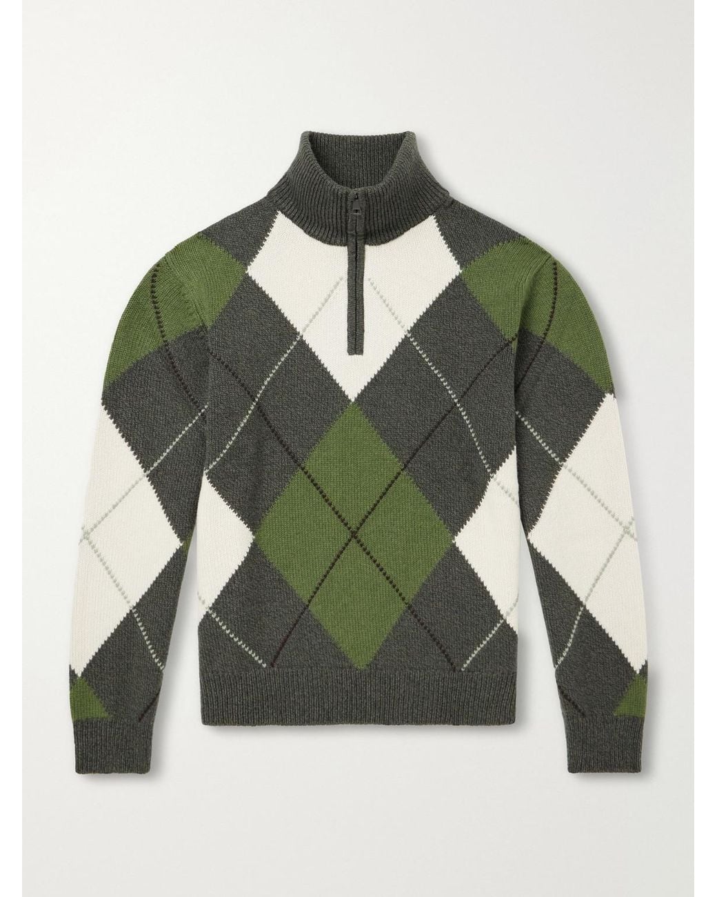 James Purdey & Sons Green Intarsia-Knit Argyle Wool And Cashmere-Blend Half-Zip Sweater for men