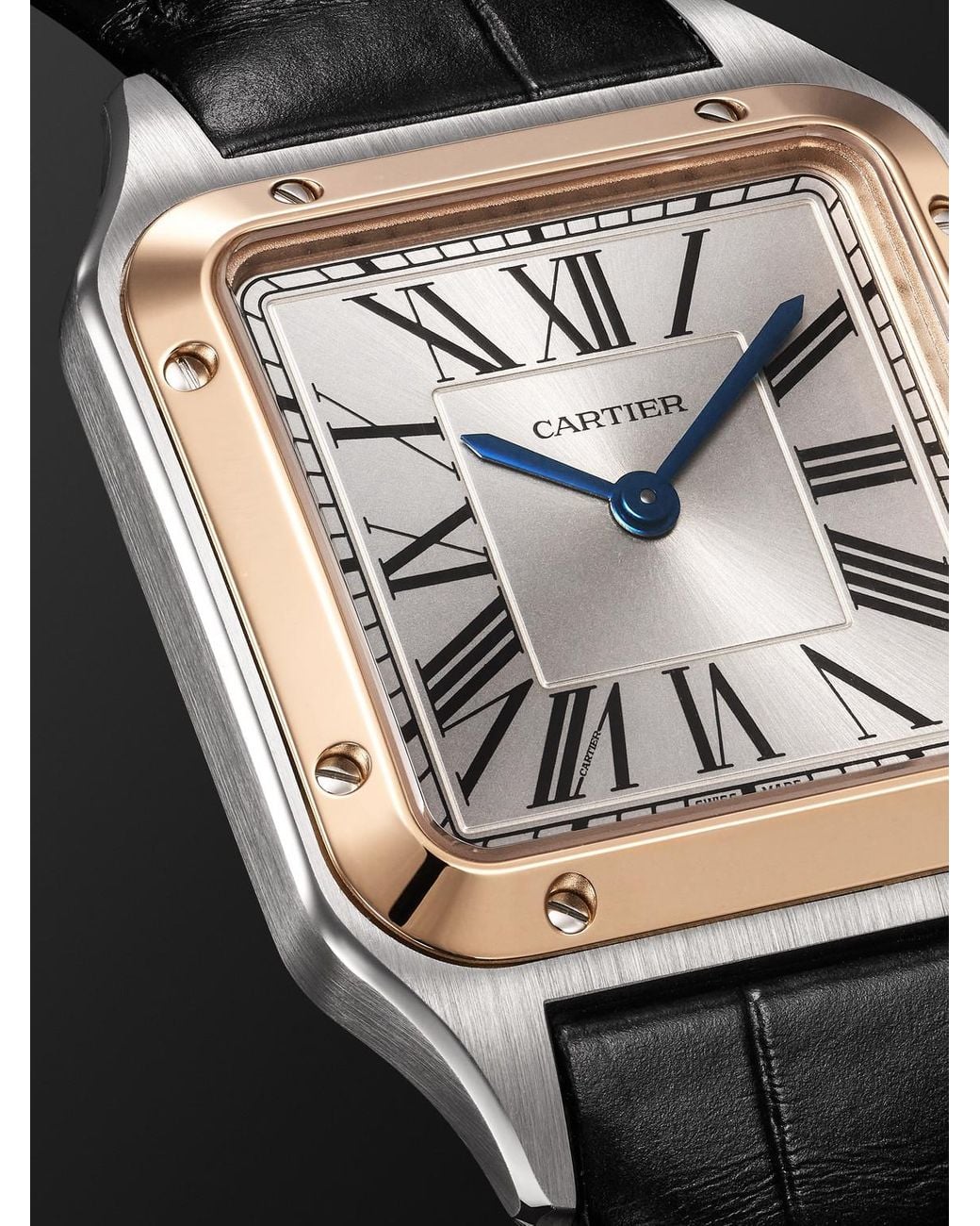 Cartier Black Santos-Dumont Small 18-Karat Rose And Stainless Steel Watch, Ref. W2Sa0038 for men