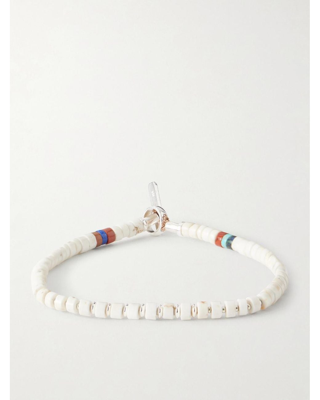 Mikia Natural Sterling Magnesite Beaded Bracelet for men
