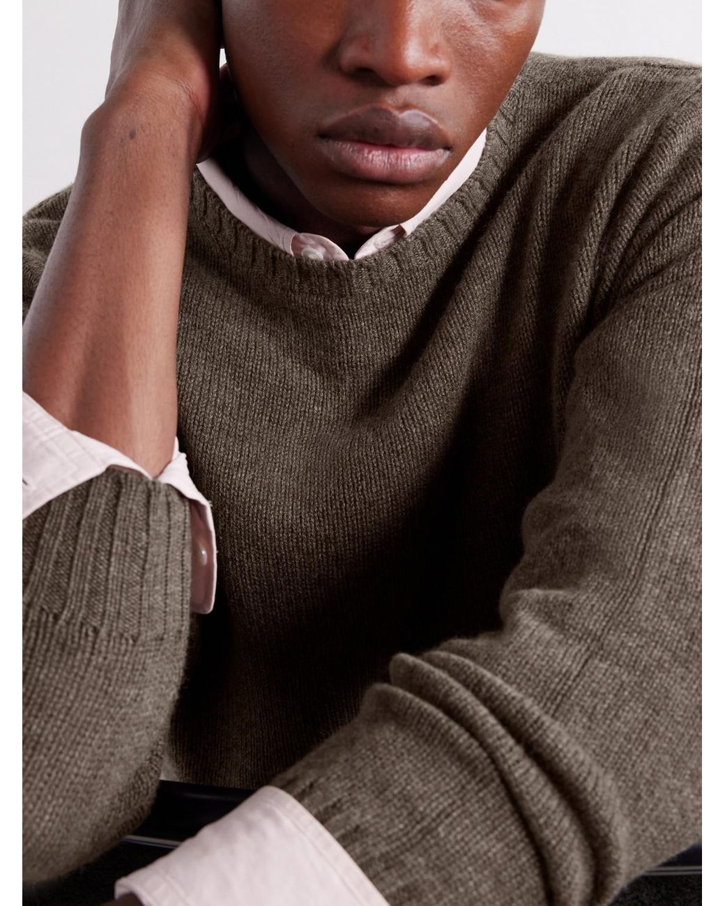 Anderson & Sheppard Gray Super Soft Rib-Trimmed Cashmere Sweater for men