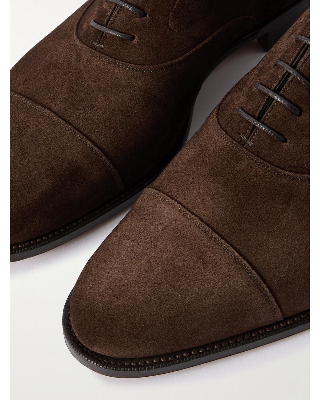 Edward Green Brown Chelsea Cap-Toe Suede Oxford Shoes for men