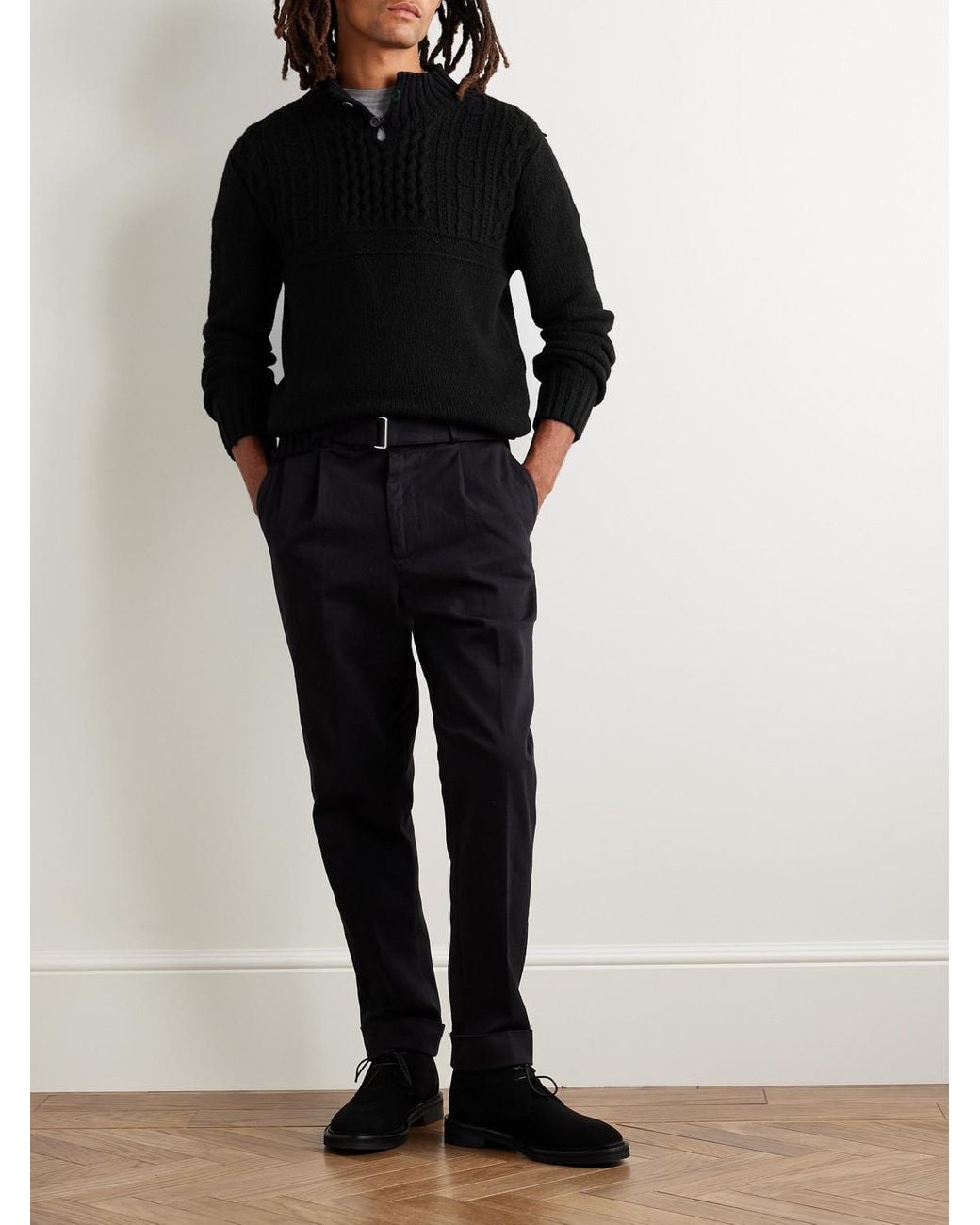 Máirtín Beag Galánta Merino Wool And Cashmere-Blend Sweater di Inis Meáin in Black da Uomo
