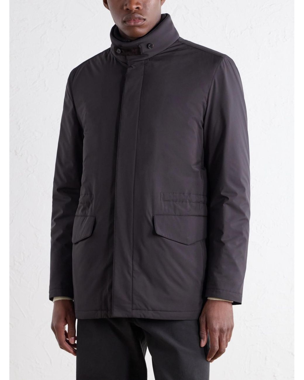 Thom Sweeney Gray Suede And Rib-Trimmed Padded Shell Coat for men