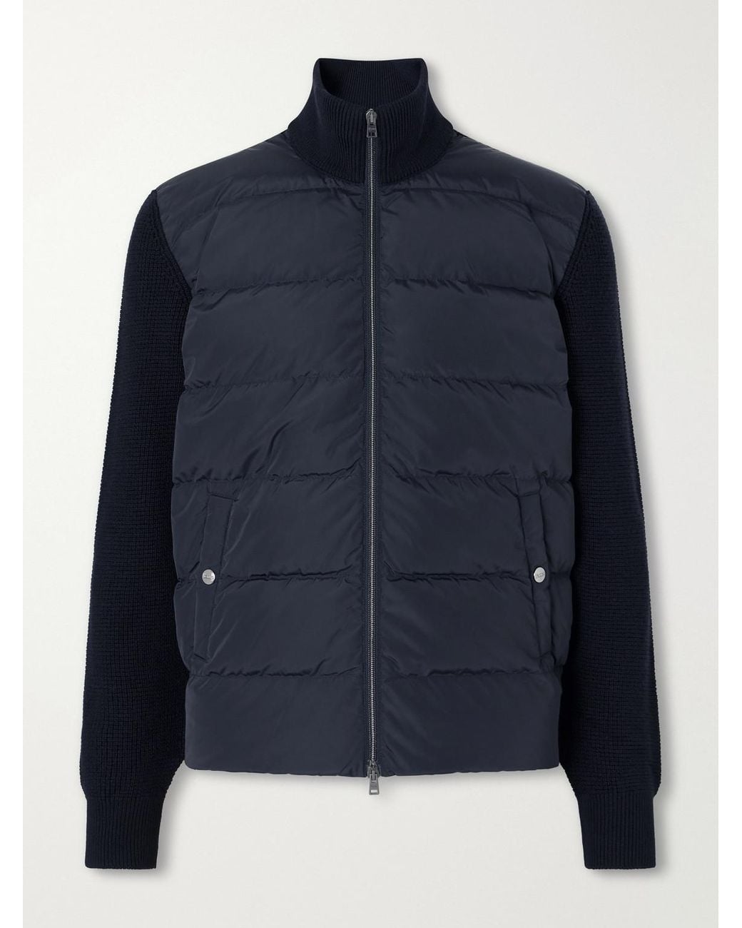 Herno Blue Waffle-knit Wool And Quilted Shell Down Jacket for men