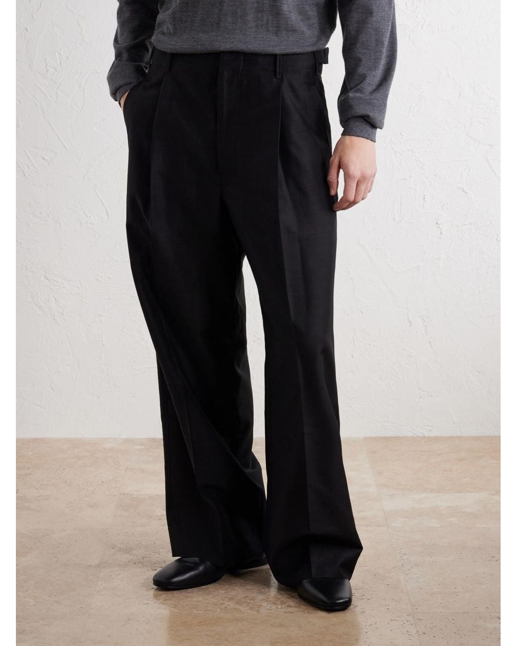 Lemaire Blue Wide-Leg Pleated Wool-Blend Twill Trousers for men
