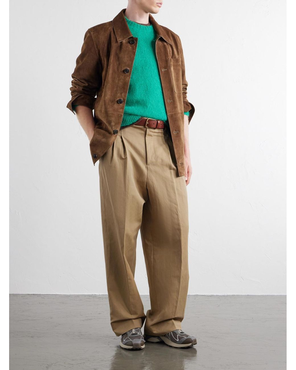 AMI Natural Carrot Straight-Leg Pleated Cotton And Linen-Blend Trousers for men