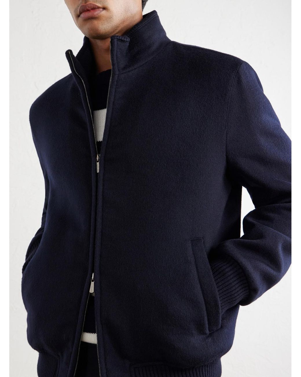 Thom Sweeney Blue Wool And Cashmere-Blend Flannel Bomber Jacket for men