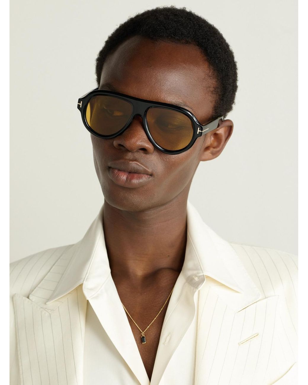 Tom Ford Black Icon Aviator-Style Acetate Sunglasses for men