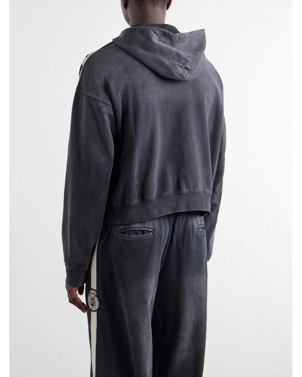 424 Blue Logo-Embroidered Distressed Cotton-Jersey Zip-Up Hoodie for men