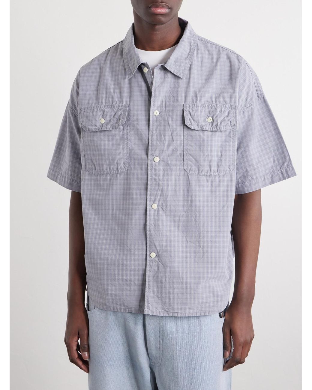 Remi Relief Gray Checked Cotton-Poplin Shirt for men