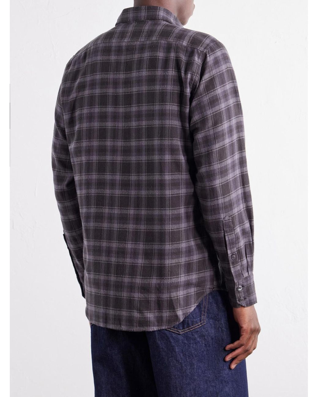 Drake's Purple Checked Cotton And Silk-Blend Twill Shirt for men