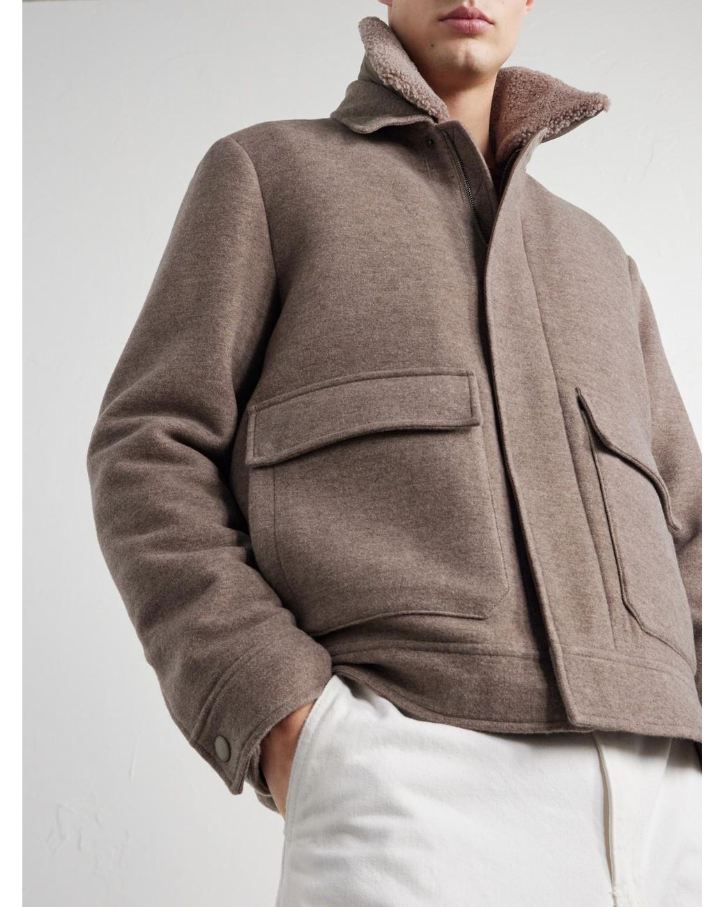 Canali Brown Shearling-Trimmed Wool And Cashmere-Blend Bomber Jacket for men