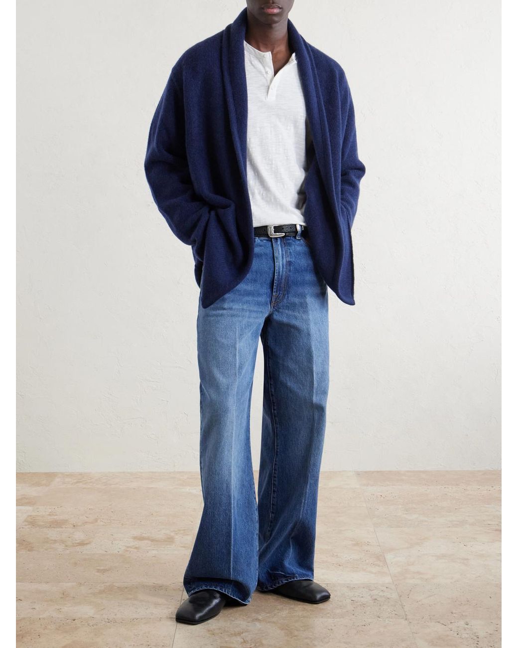 The Elder Statesman Blue Italy Smoking Shawl-Collar Cashmere Cardigan for men